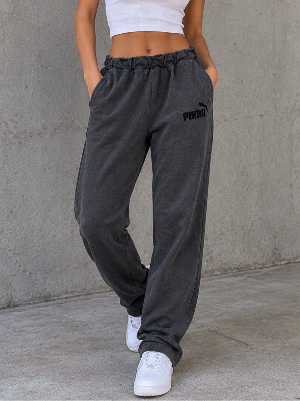 Puma Charcoal Grey Sweatpants Joggers Relaxed Fit Streetwear Drawstring